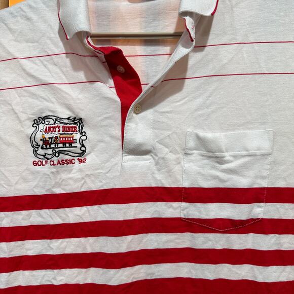 Dons Group Attire Golf Polo Shirt XL Red White Striped Cotton Blend Embroidered - Picture 2 of 8
